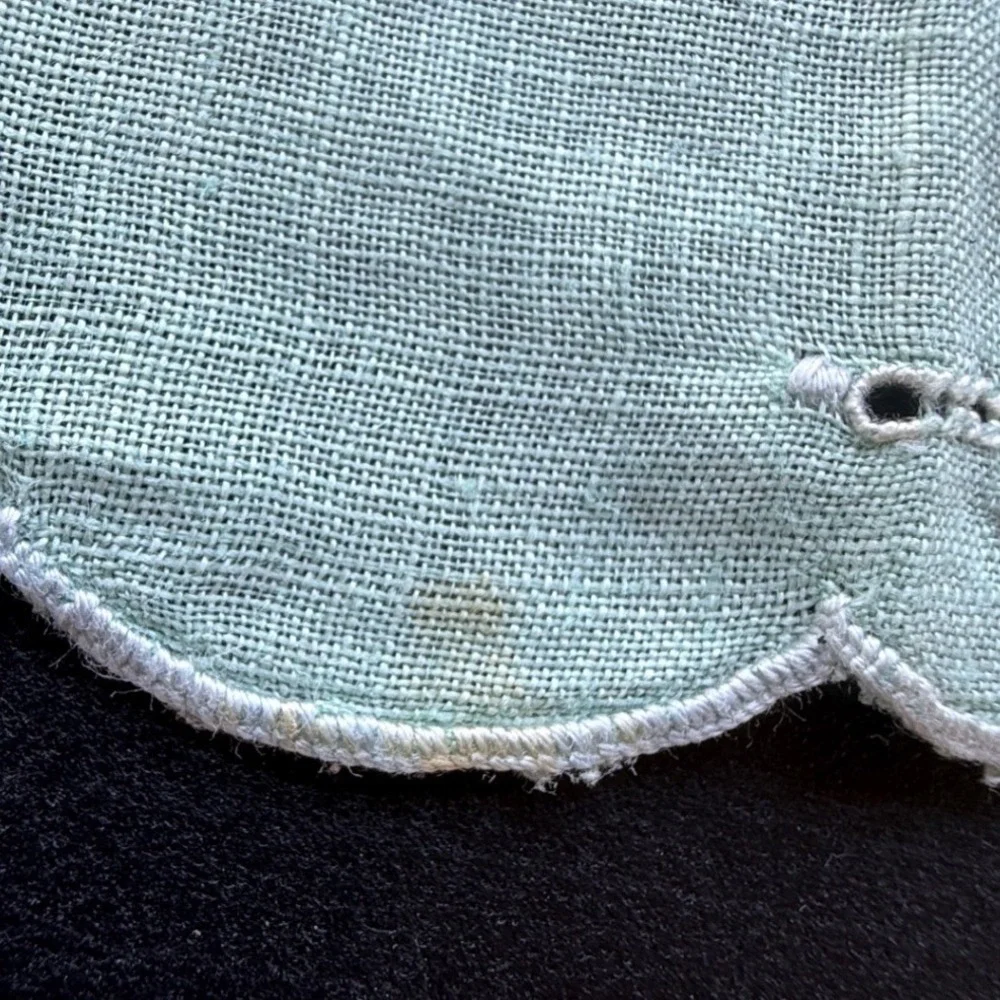 Vintage Pastel Linen Guest Towels Tea Napkins Scalloped Lace Set of 4